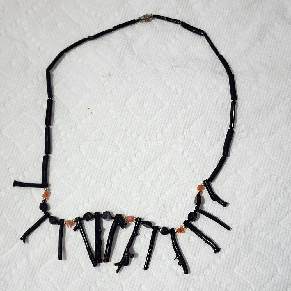 Natural Vintage Black Coral Stick Choker Necklace